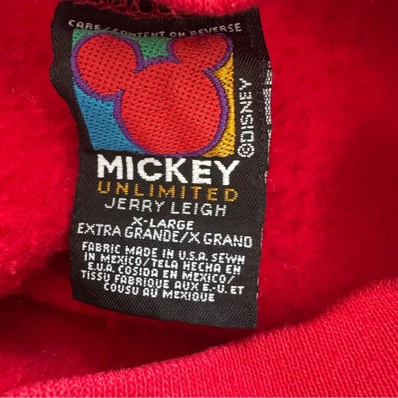 Disney Mickey Unlimited Jerry Leigh Sweatshirt XL Red Vintage 90s Tultex - Picture 7 of 10